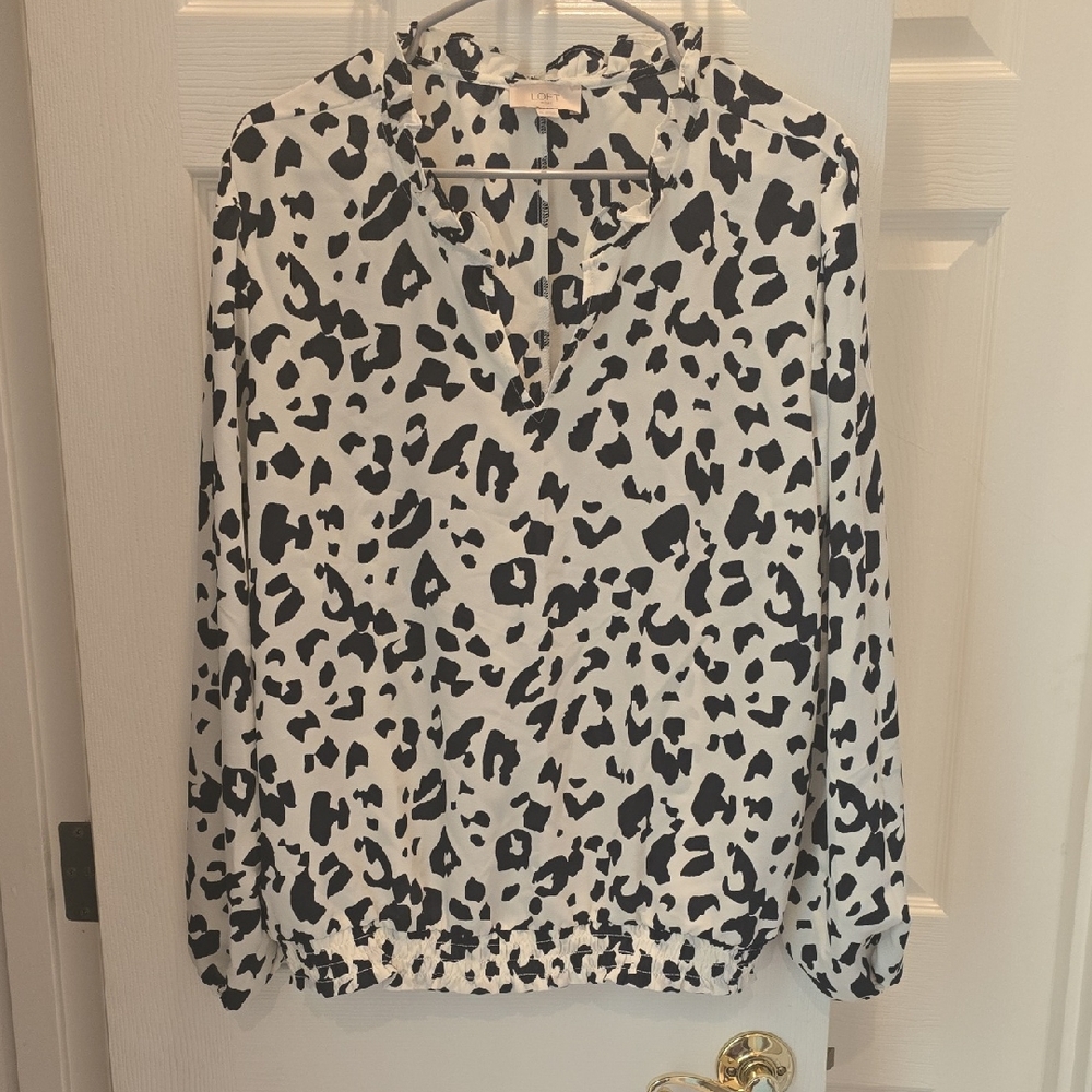 LOFT Black and White Animal Print Blouse